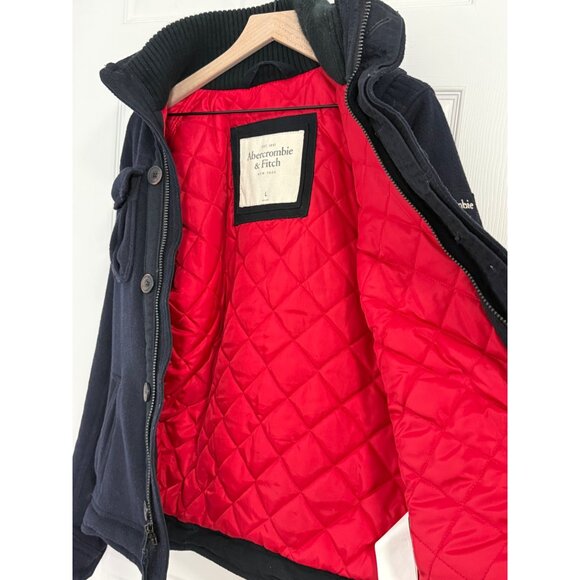 Abercrombie and Fitch Jacket Mens Large Blue Military Pockets Y2K Vintage Wool - Picture 7 of 12